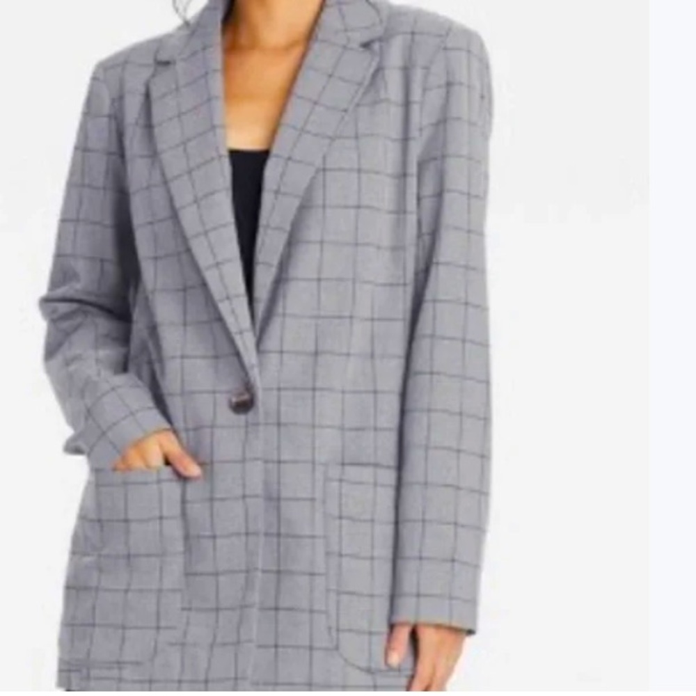 a•new day woman’s blazer gray striped sizeXL one button two pockets oversized